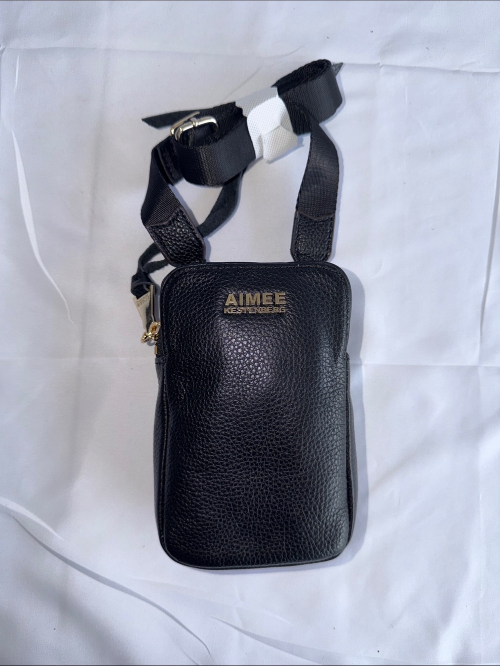 Aimee Kestenberg Black Pebbled Leather Crossbody Phone Bag with Adjustable Strap